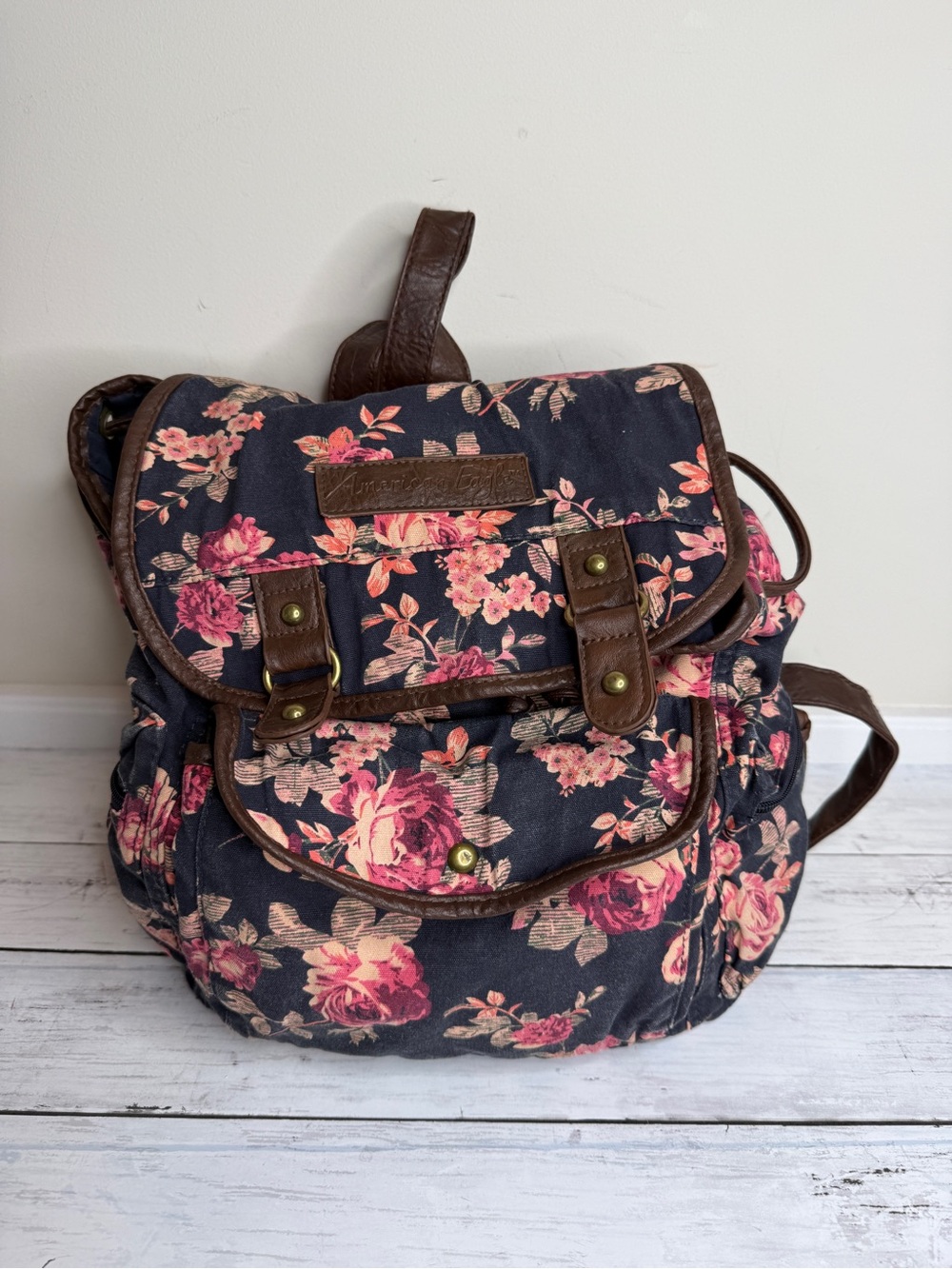 American Eagle Outfitters Navy Backpack with Pink Floral Print